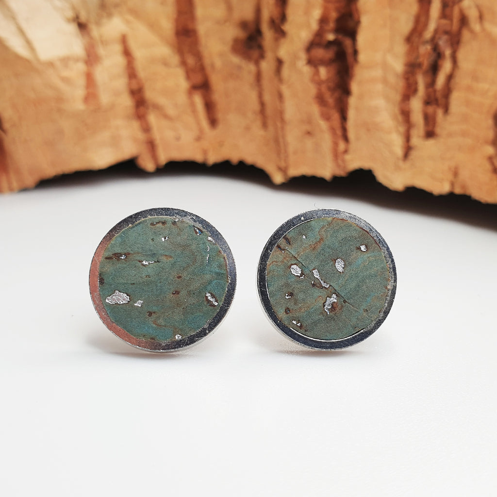 Fabrikk Cork Stud Earrings | Giant | Aqua Silver | Vegan Leather