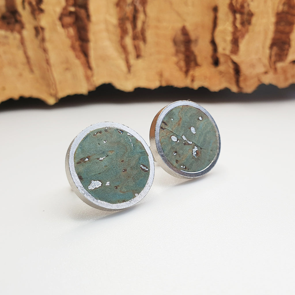 Fabrikk Cork Stud Earrings | Giant | Aqua Silver | Vegan Leather