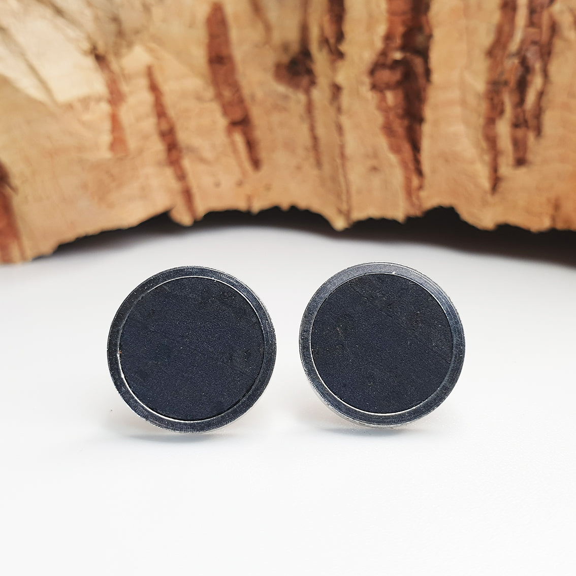 Fabrikk Cork Stud Earrings | Giant | Coal Black | Vegan Leather
