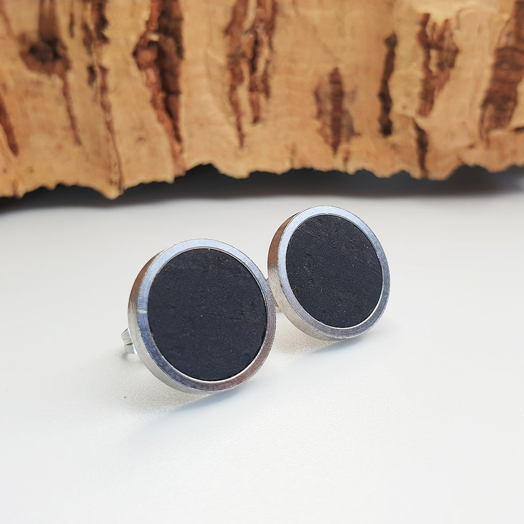 Fabrikk Cork Stud Earrings | Giant | Coal Black | Vegan Leather