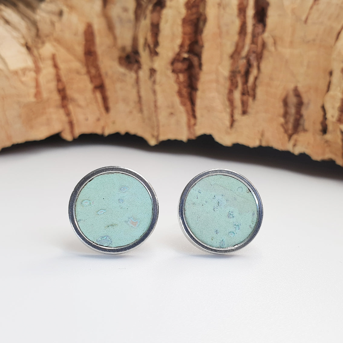 Fabrikk Cork Stud Earrings | Giant | Mint Green | Vegan Leather