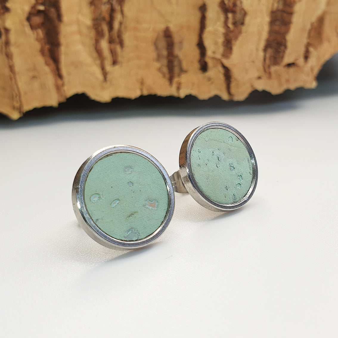 Fabrikk Cork Stud Earrings | Giant | Mint Green | Vegan Leather