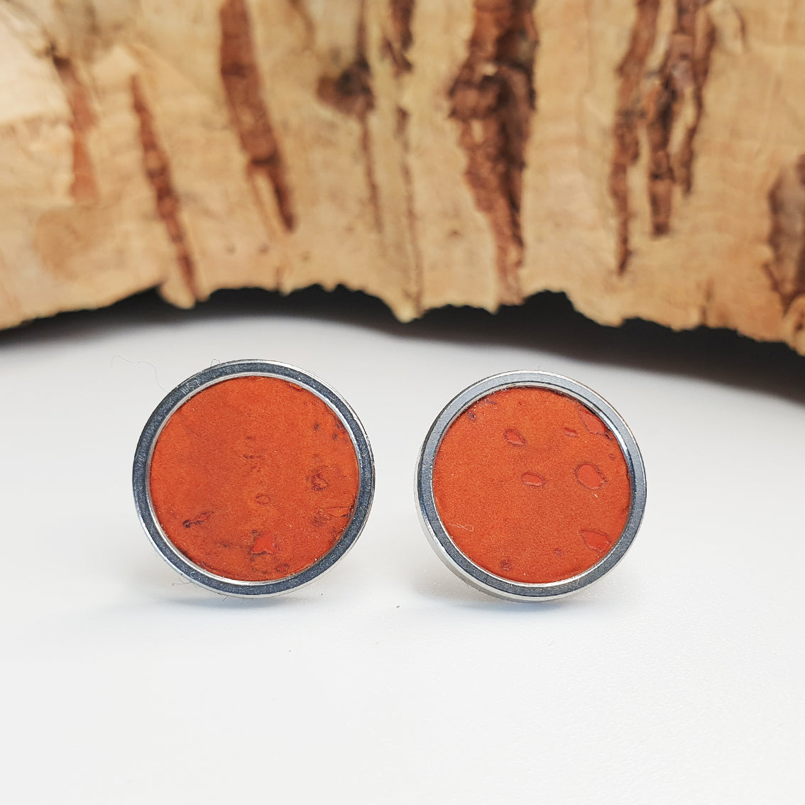 Fabrikk Cork Stud Earrings | Giant | Orange | Vegan Leather