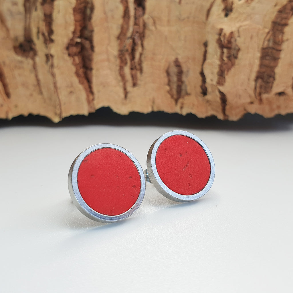 Fabrikk Cork Stud Earrings | Giant | Red | Vegan Leather