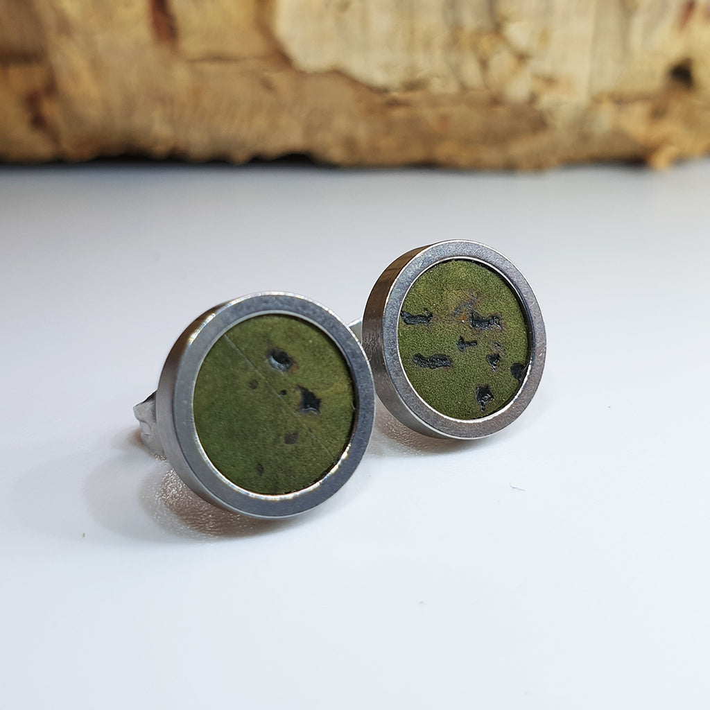 Fabrikk Cork Stud Earrings | Medium | Army Green | Vegan Leather