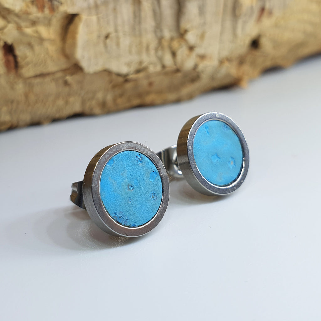 Fabrikk Cork Stud Earrings | Medium | Bahama Blue | Vegan Leather