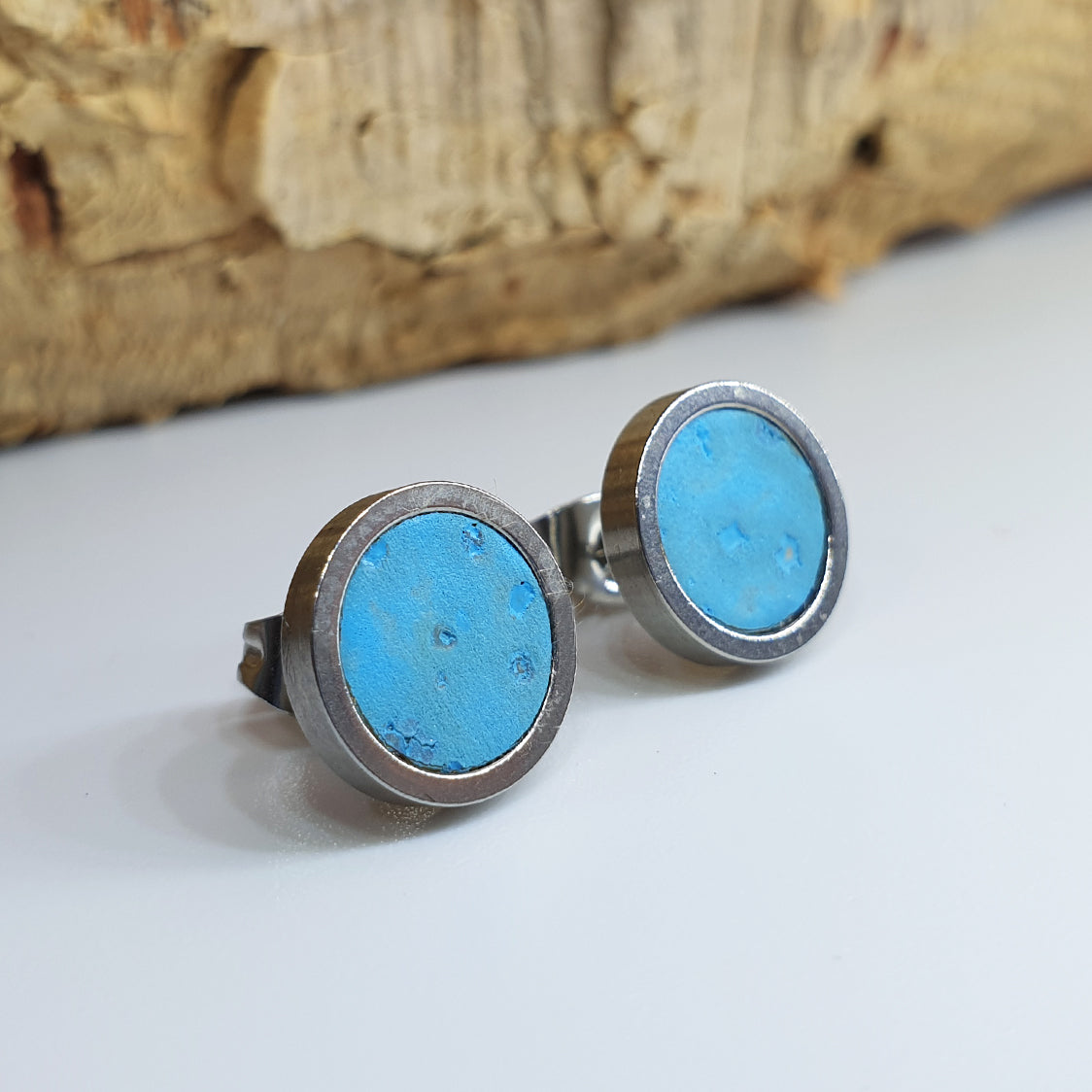 Fabrikk Cork Stud Earrings | Medium | Bahama Blue | Vegan Leather