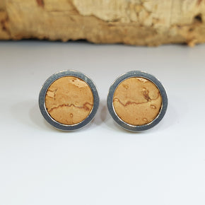 Fabrikk Cork Stud Earrings | Medium | Natural Bark | Vegan Leather
