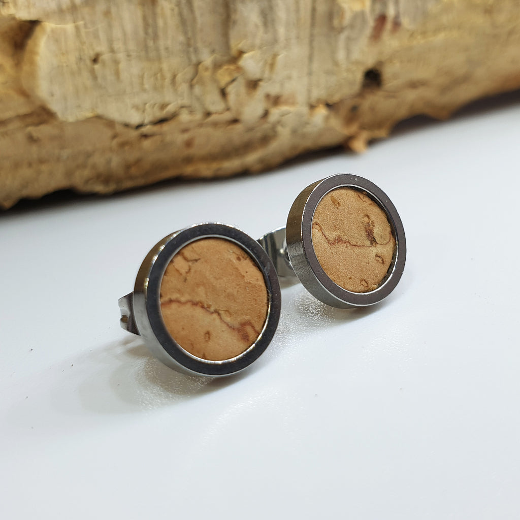 Fabrikk Cork Stud Earrings | Medium | Natural Bark | Vegan Leather