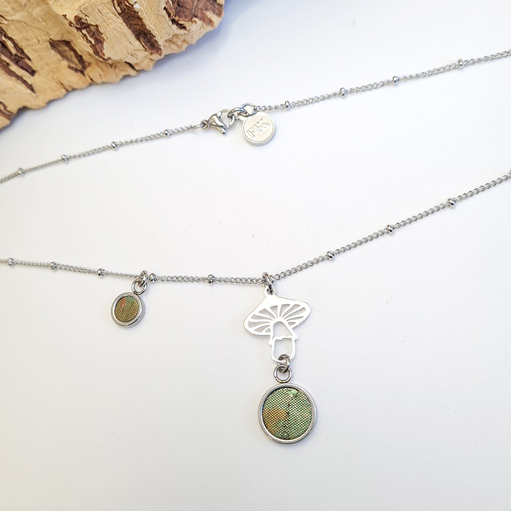 Fabrikk Mushroom drop Pendant Necklace | Eco Cork | Green Oilslick