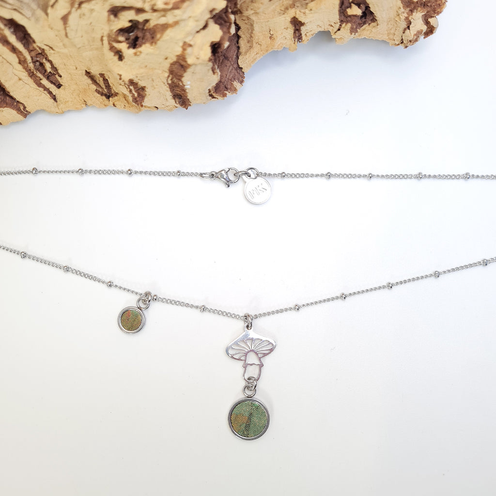 Fabrikk Mushroom drop Pendant Necklace | Eco Cork | Green Oilslick