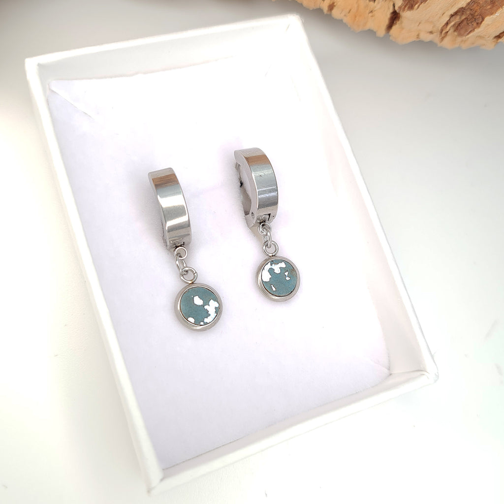 Fabrikk Atom Drop Earrings | Aqua Silver | Vegan Leather