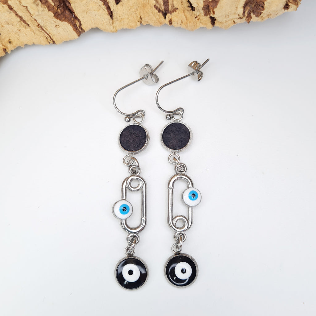 Fabrikk Evil Eye Paper Clip Pendant Earrings | Eco Cork | Black