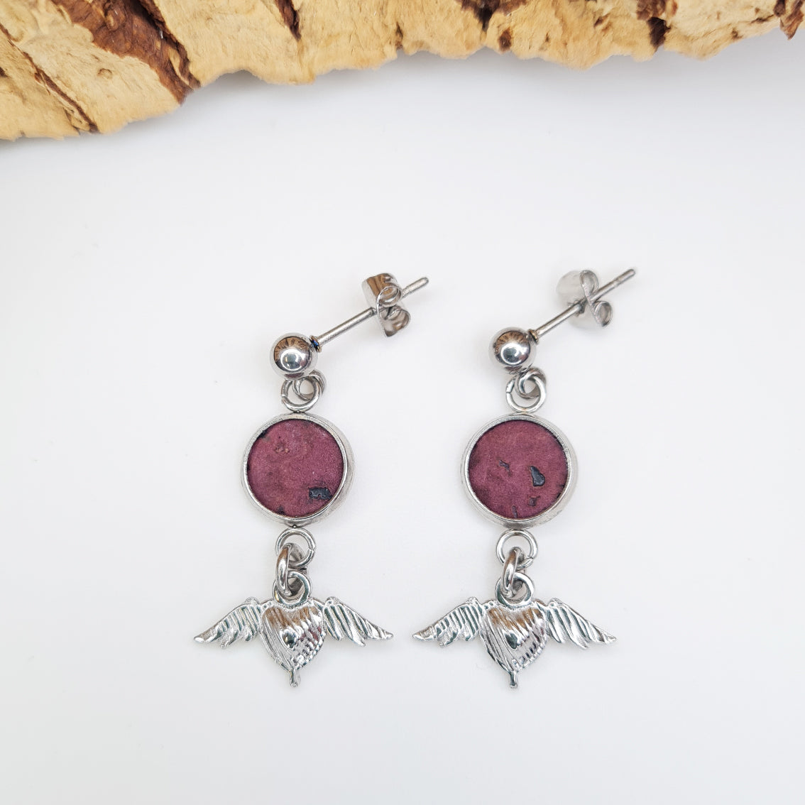 Fabrikk Fleeting Hearts Pendant Earrings | Eco Cork | Purple Music