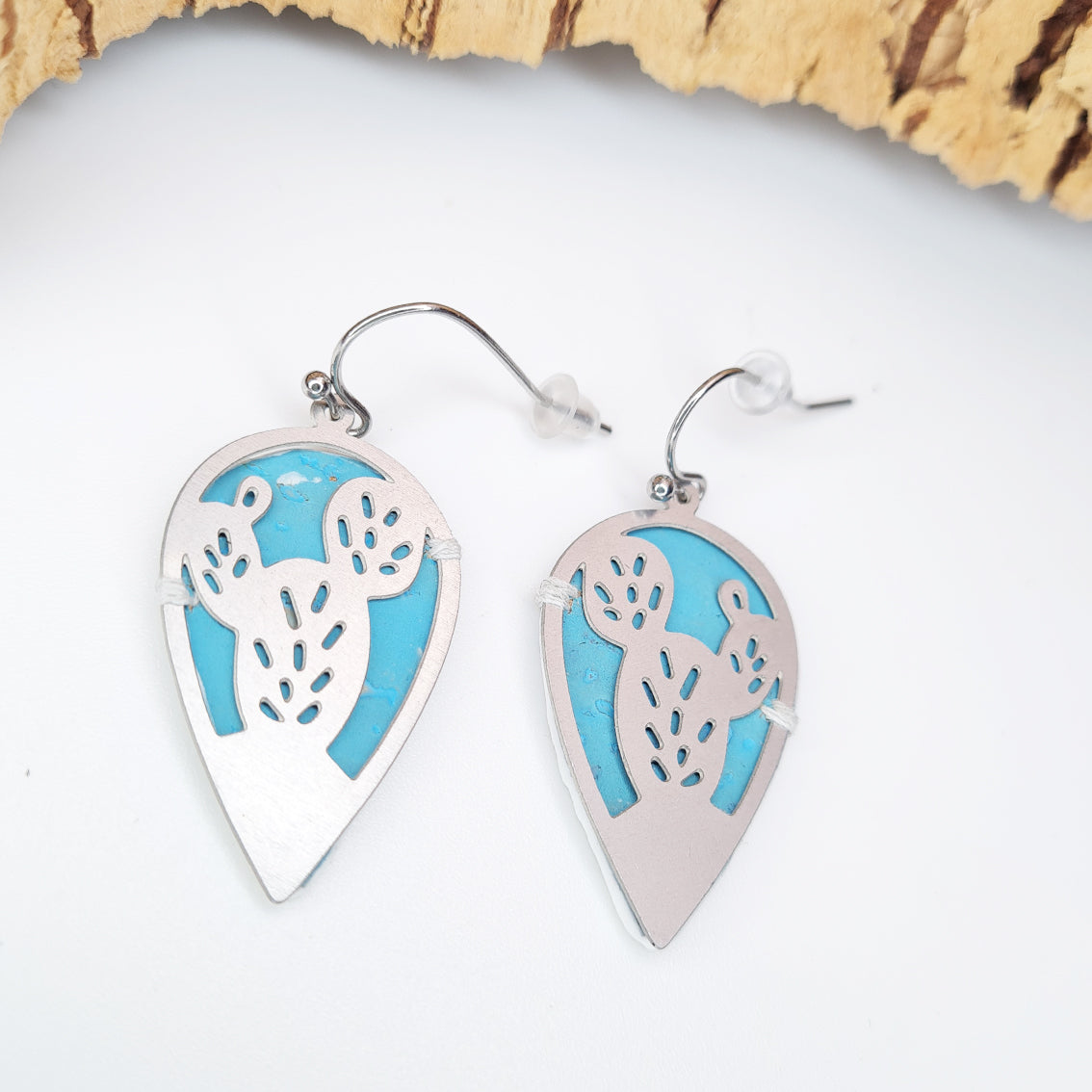 Fabrikk CACTUS Laser Cut Earrings | Bahama Blue | Vegan Leather
