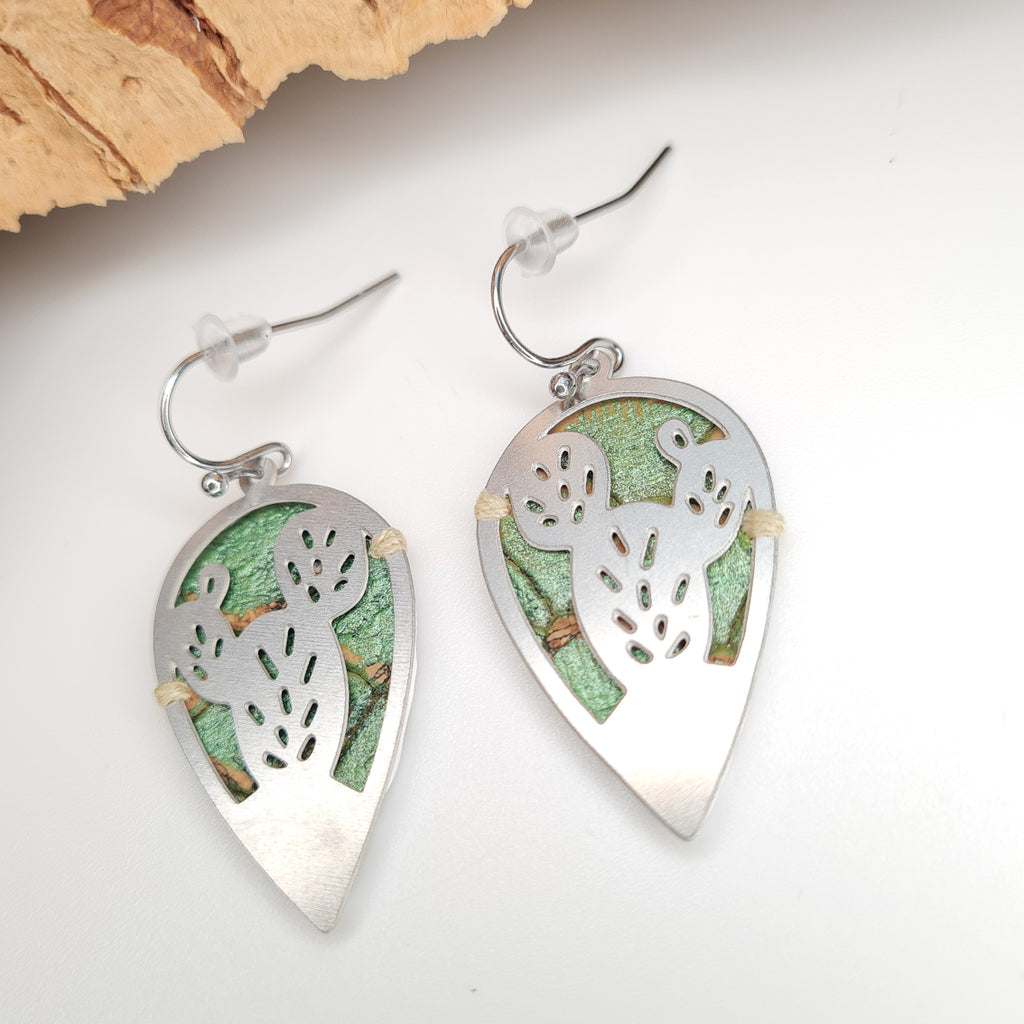 Fabrikk CACTUS Laser Cut Earrings | Green Mock Python | Vegan Leather