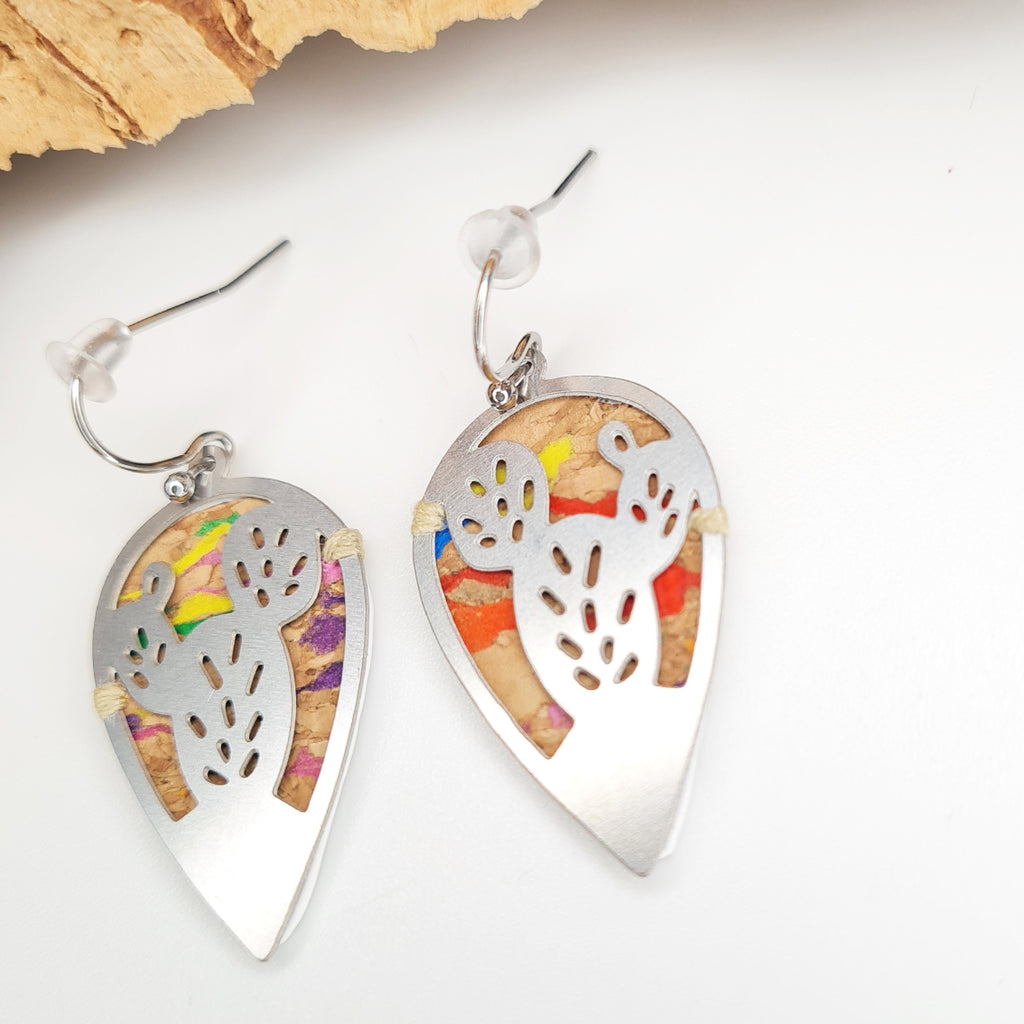 Fabrikk CACTUS Laser Cut Earrings | Natural Multicoloured Fleck | Vegan Leather