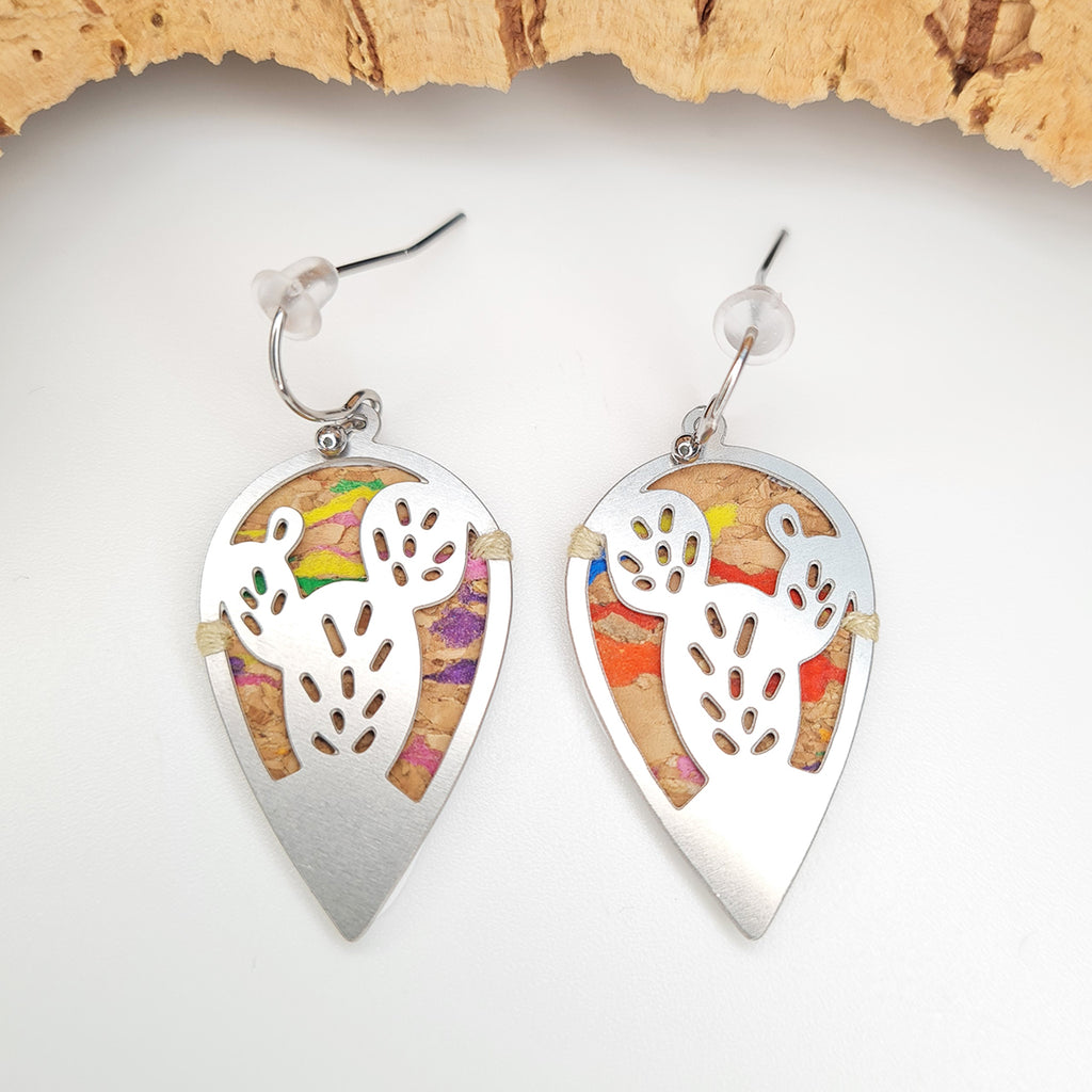Fabrikk CACTUS Laser Cut Earrings | Natural Multicoloured Fleck | Vegan Leather