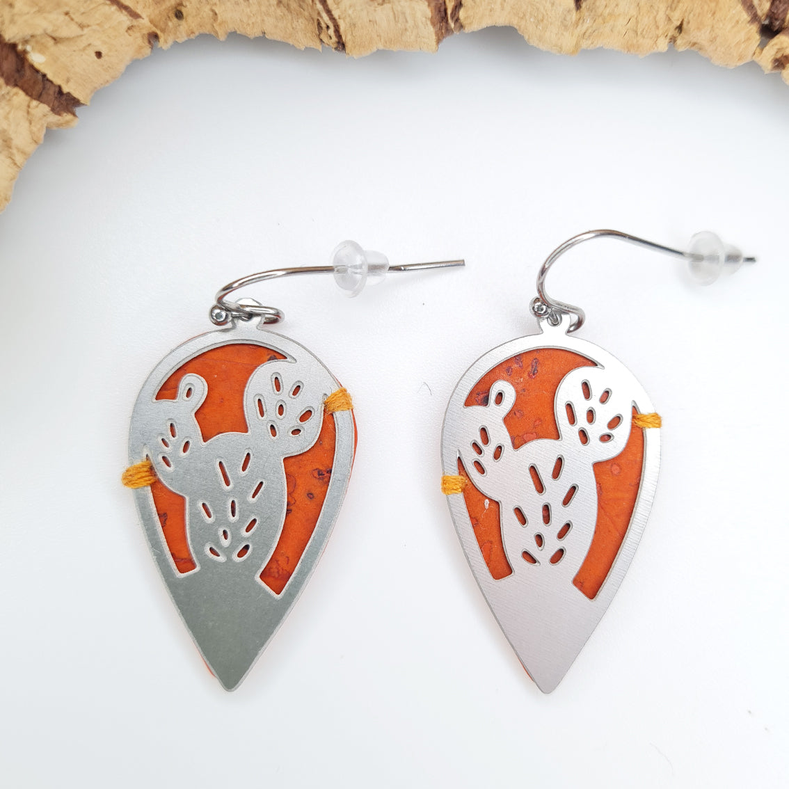 Fabrikk CACTUS Laser Cut Earrings | Orange | Vegan Leather
