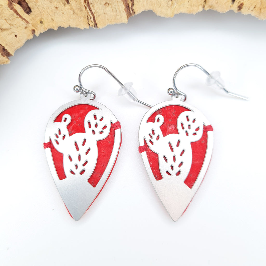 Fabrikk CACTUS Laser Cut Earrings | Red | Vegan Leather