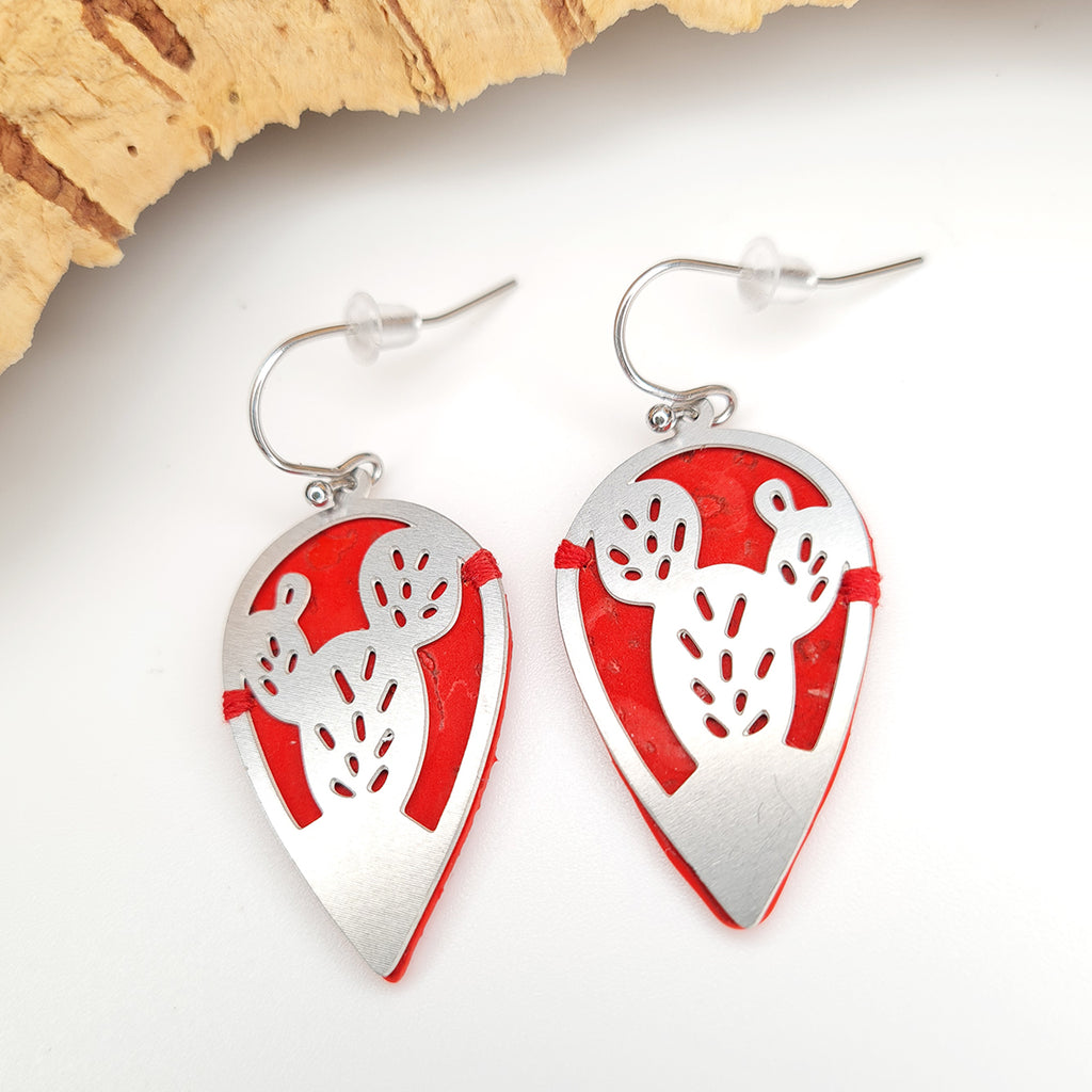 Fabrikk CACTUS Laser Cut Earrings | Red | Vegan Leather