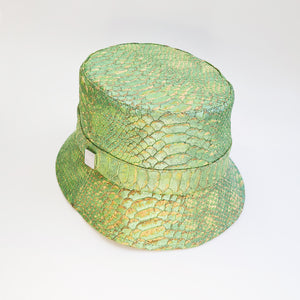 green faux python bucket hat