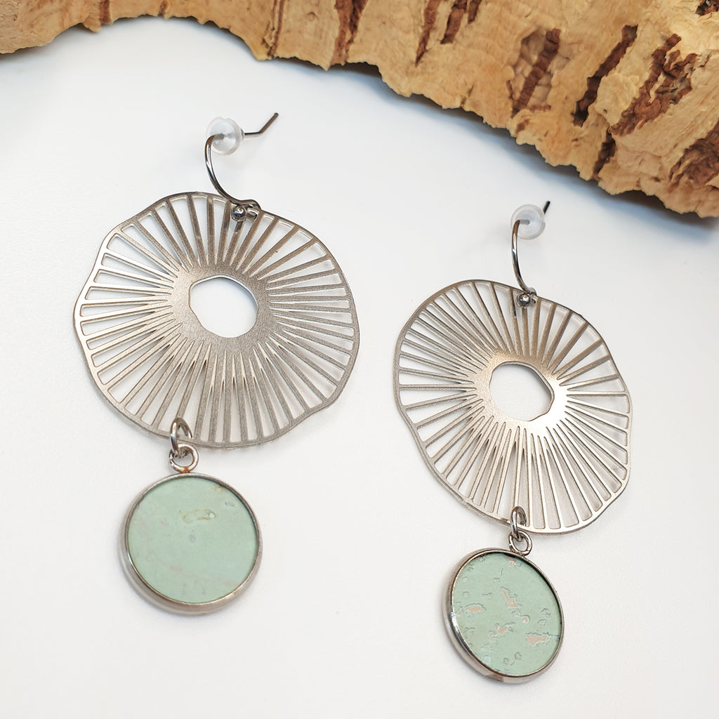 Fabrikk Split Atom Drop | Laser Cut Earrings | Mint Green | Vegan Leather