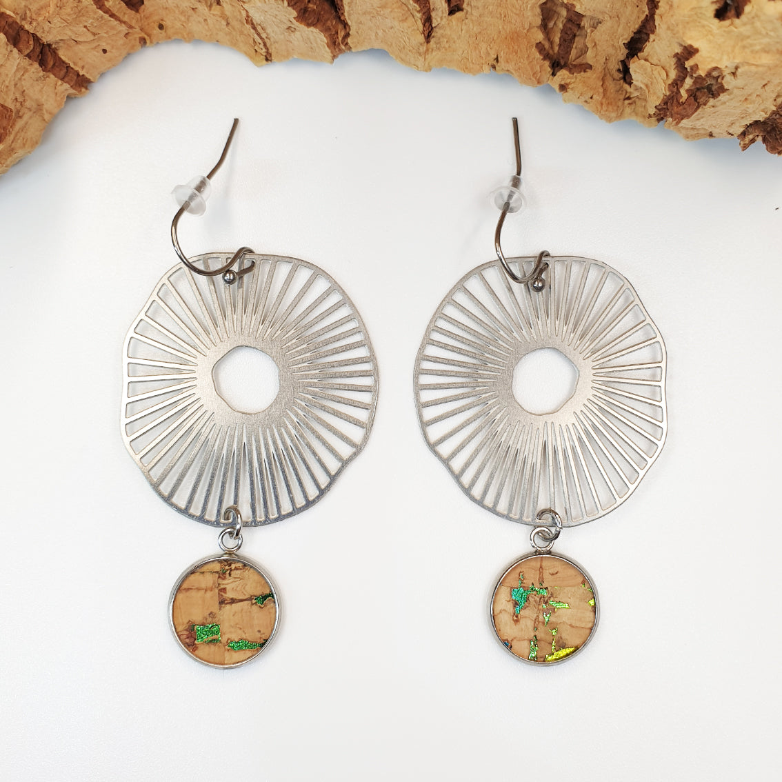 eco vegan cork laser cut earrings