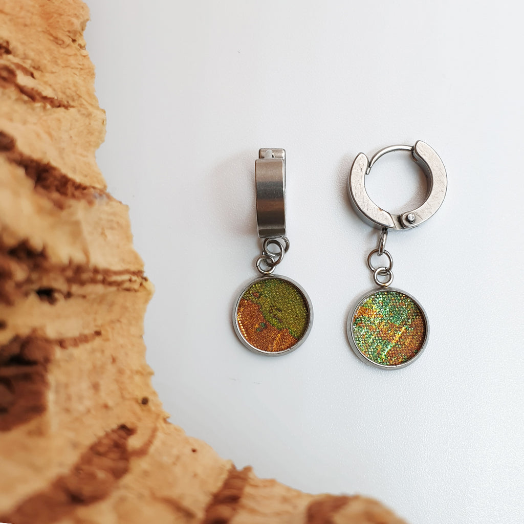 Fabrikk 1 Dwarf Planet Earrings | Green Oil Slick | Vegan Leather