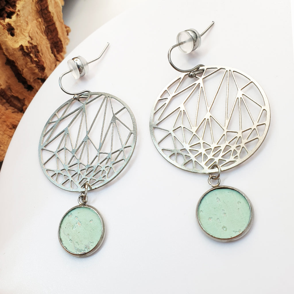 Fabrikk Stellar Planet Drop |  Laser Cut Earrings | Mint Green | Vegan Leather