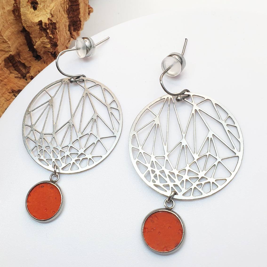 Fabrikk Stellar Planet Drop |  Laser Cut Earrings | Orange | Vegan Leather