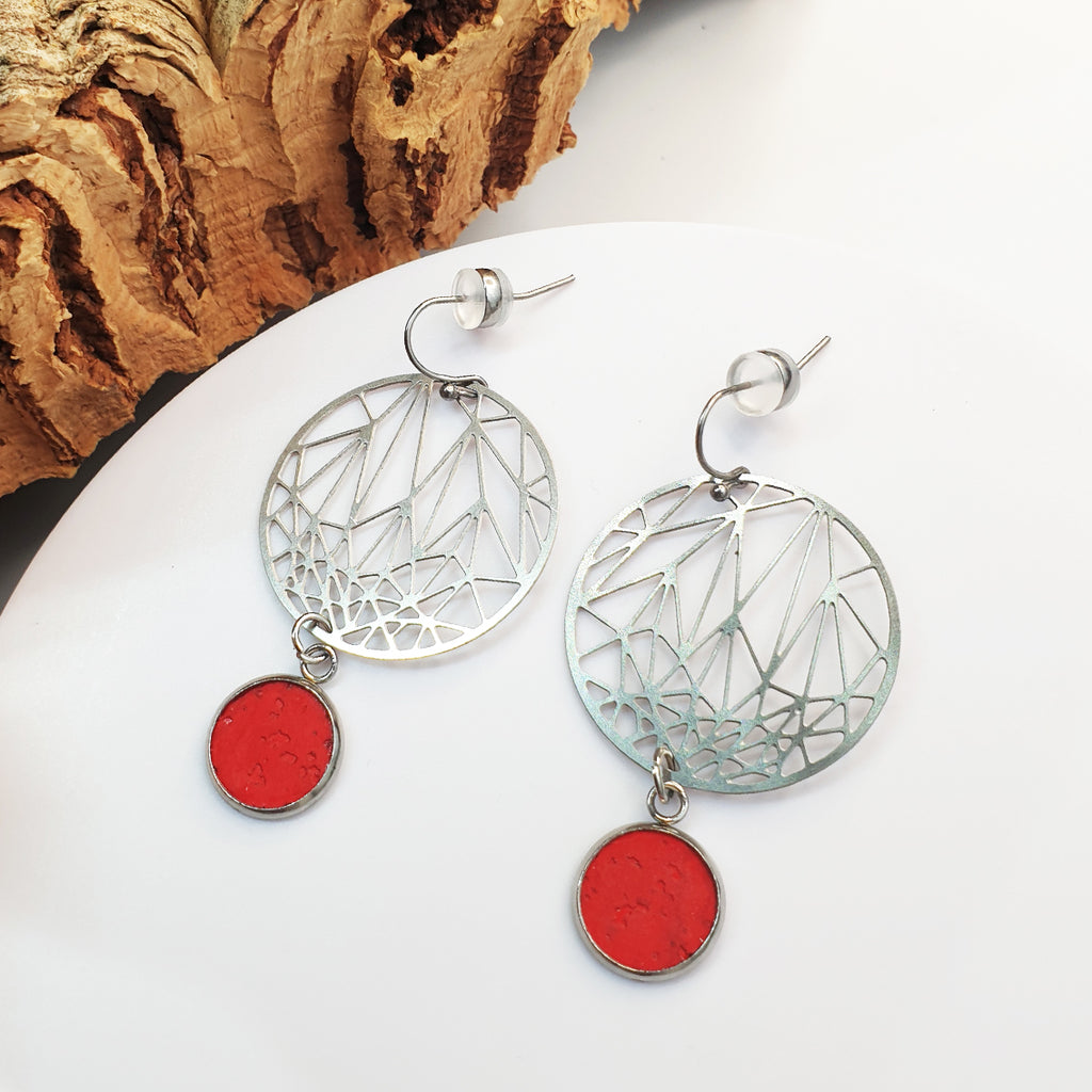 Fabrikk Stellar Planet Drop |  Laser Cut Earrings | Red | Vegan Leather