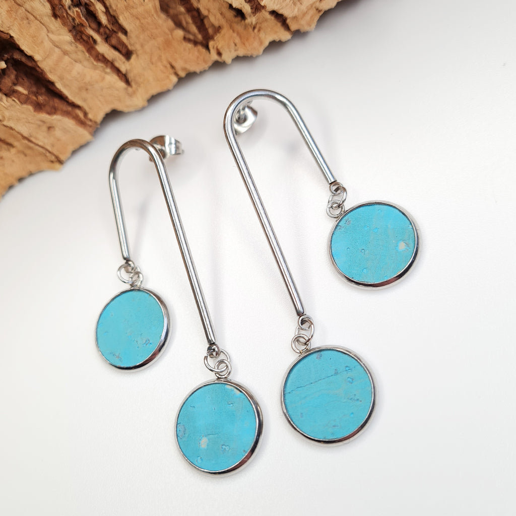 blue eco cork earrings vegan jewelry