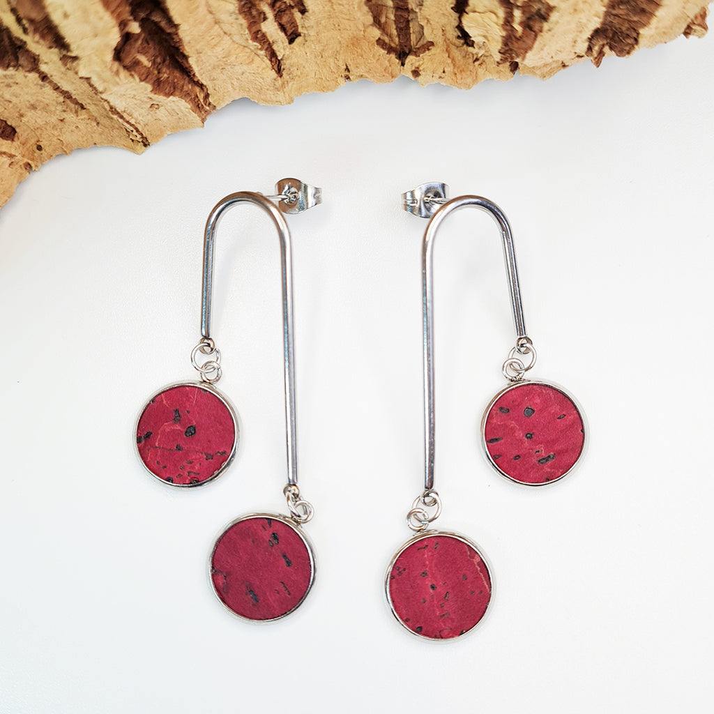 Fabrikk Double Drop Earrings | Burgundy Love | Eco Cork
