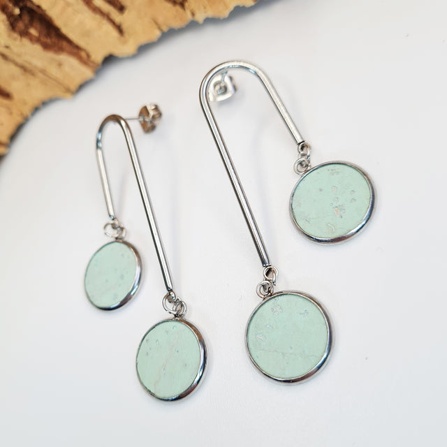 Fabrikk Double Drop Earrings | Mint Green | Eco Cork