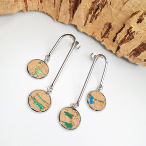 Fabrikk Double Drop Earrings | Natural Multicoloured Metallic Fleck | Eco Cork