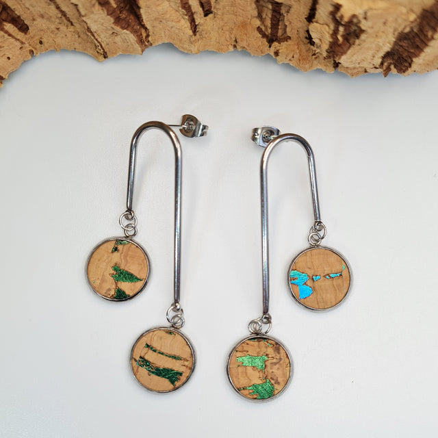 eco cork vegan multicoloured metallic earrings