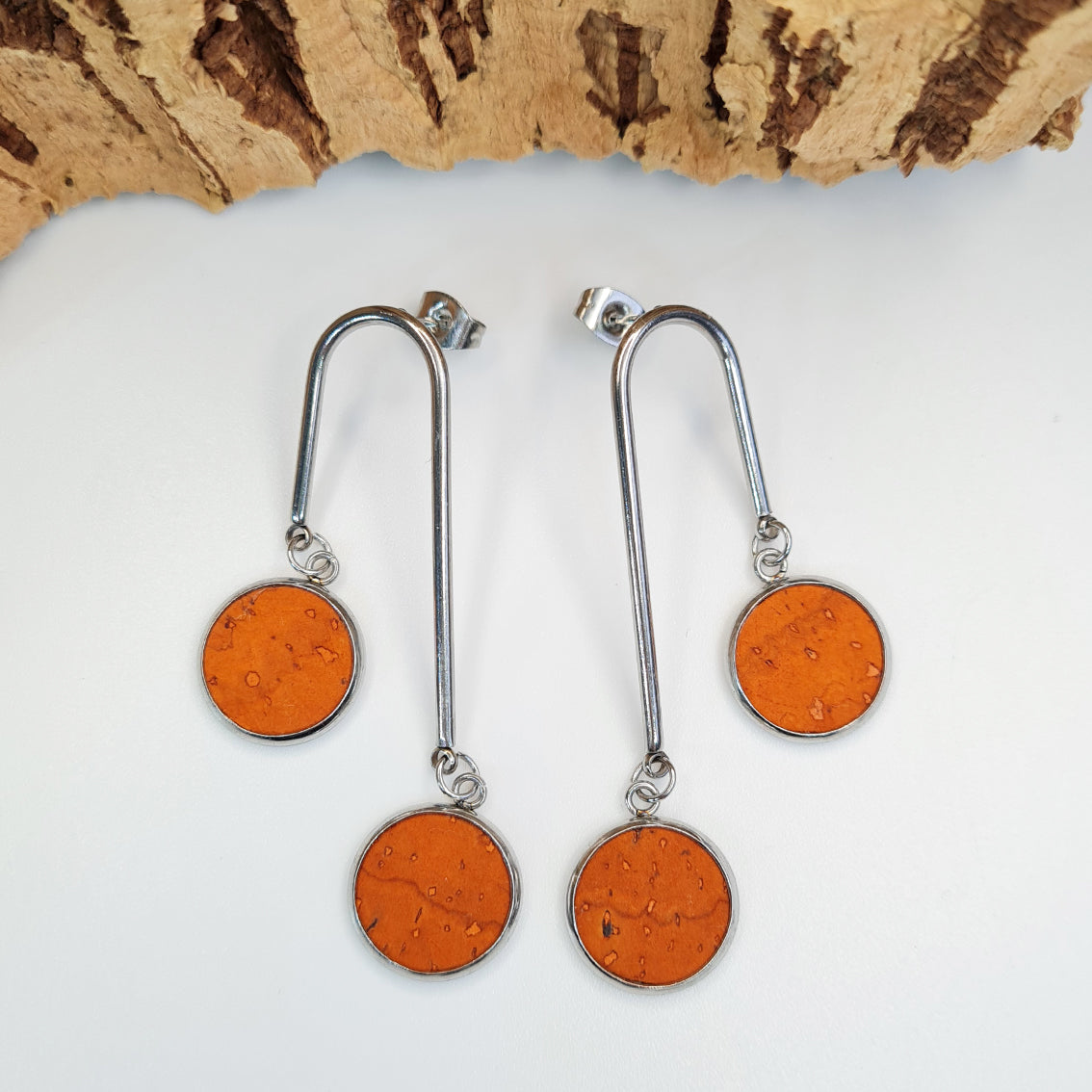 Fabrikk Double Drop Earrings | Orange | Eco Cork