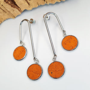orange eco cork earrings vegan jewellery