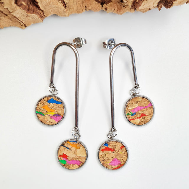 Fabrikk Double Drop Earrings | Natural Multicoloured Fleck | Eco Cork