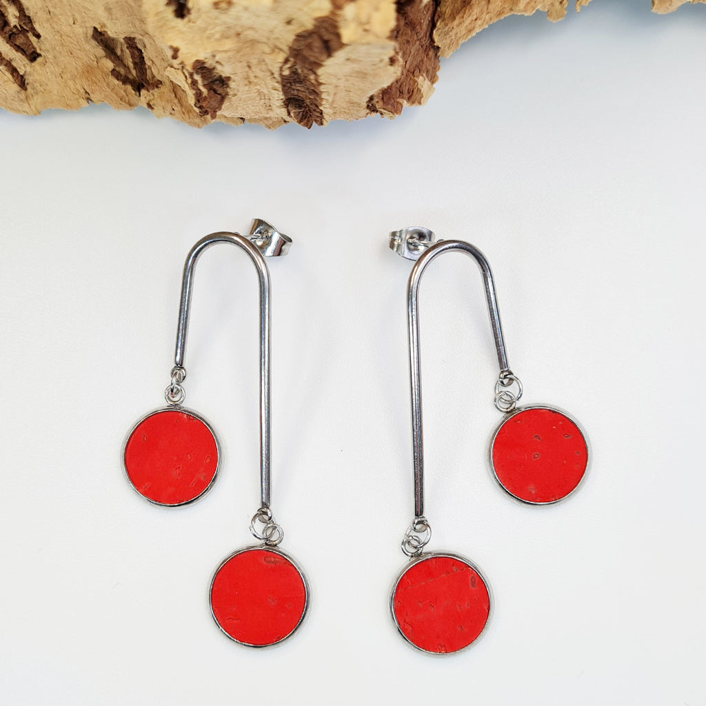 red eco cork vegan earrings