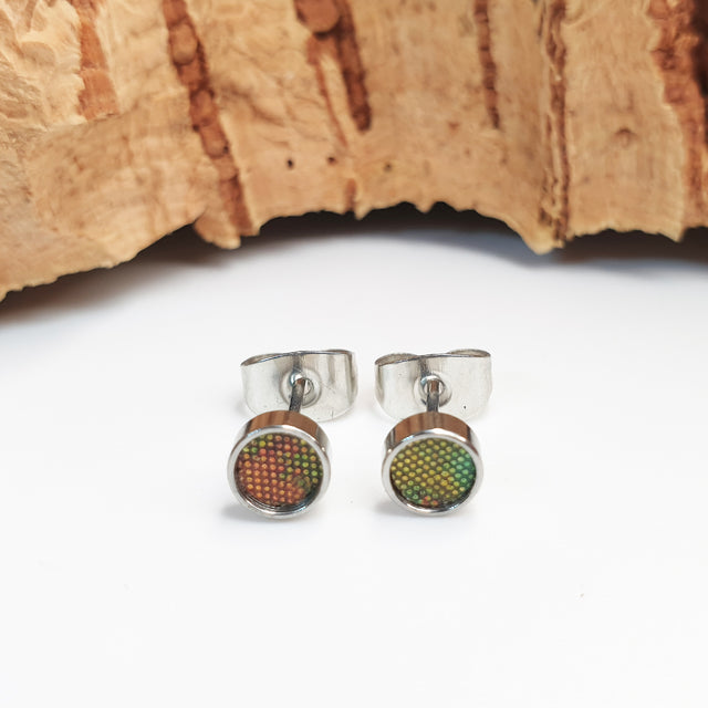 Fabrikk Cork Stud Earrings | Atom Size | Green Oilslick