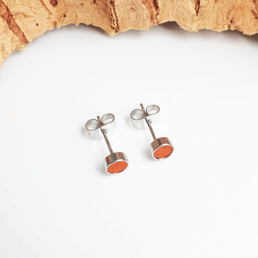 Fabrikk Cork Stud Earrings | Atom Size | Orange