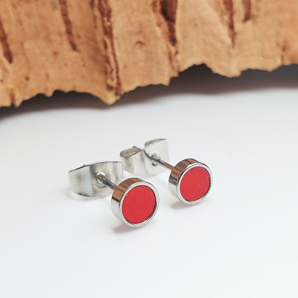 Fabrikk Cork Stud Earrings | Atom Size | Red
