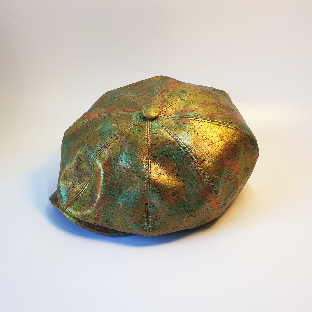 Fabrikk Cork Baker Boy Hat | Green Oil Slick | Vegan Leather