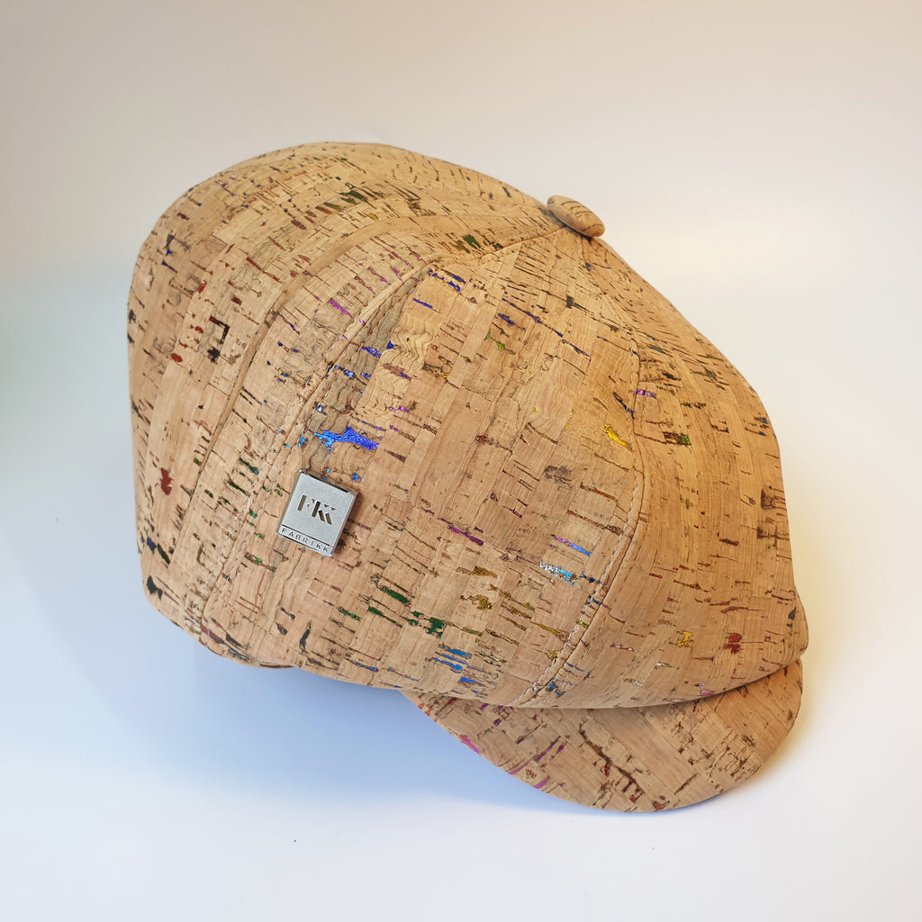 Fabrikk Cork Baker Boy Hat | Natural Metallic Fleck | Vegan 'Leather'