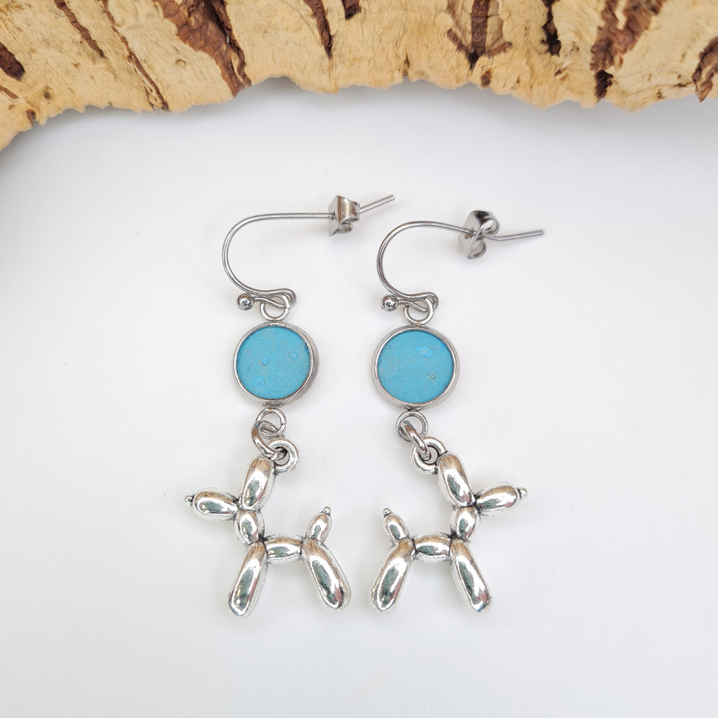 Fabrikk Steel Balloon Dog Pendant Earrings | Eco Cork | Bahama Blue