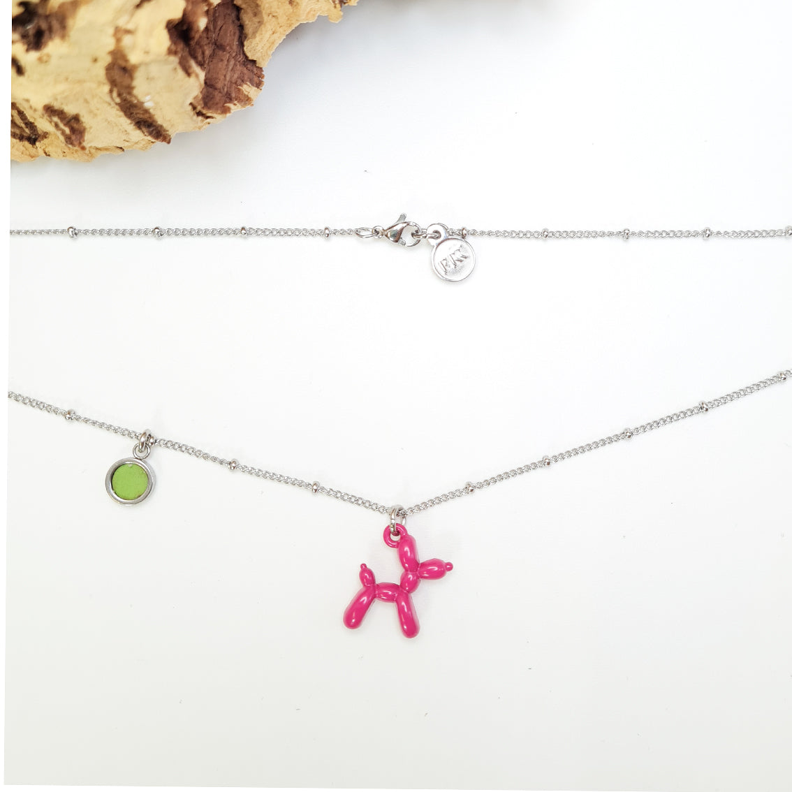Fabrikk Pink Balloon Dog Pendant Necklace | Eco Cork