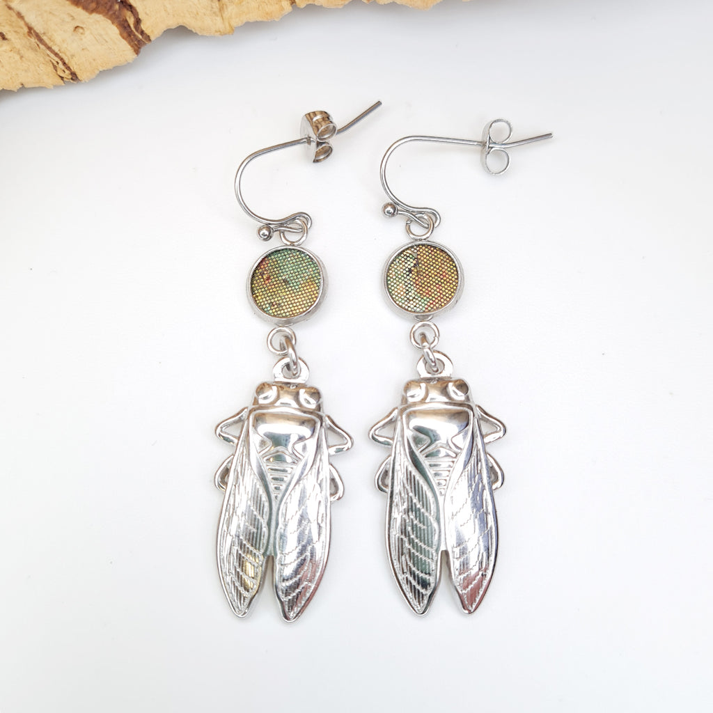 Fabrikk Bugged Out Pendant Earrings | Eco Cork | Green Oilslick