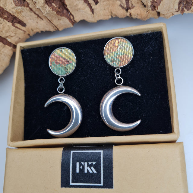 Fabrikk Many Moons Earrings | Green Oil Slick Orange | Eco Cork